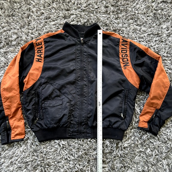 HARLEY DAVIDSON BLACK & ORANGE NYLON FULL ZIP BOMBER JACKET MEN'S SIZE XL - Picture 2 of 8